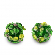 Hand-painted Glass beads flower Green-Yellow