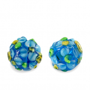 Hand-painted Glass beads flower Prussian Blue-Light Blue
