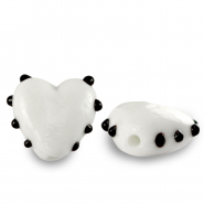 Hand-painted Glass beads heart dots White-Black