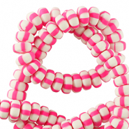 Polymer beads rondelle 7mm White-Neon Pink