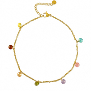 Stainless steel anklets stone Gold-Multicolour