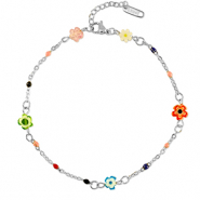 Stainless steel anklets millefiori flower Silver-Multicolour