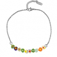 Stainless steel anklets millefiori Silver-Multicolour