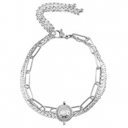 Stainless steel bracelets triple layer & strass Silver