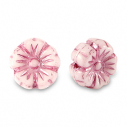 Czech Beads Flower 9mm Magenta Pink Metallic-White