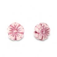 Czech Beads Flower 7mm Magenta Pink Metallic-White