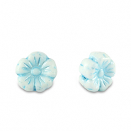 Czech Beads Flower 7mm Light Blue Metallic-White
