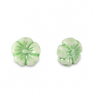Czech Beads Flower 7mm Paled Green Metallic-White