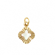 Stainless steel charms shell clover Gold-White (natural colour)