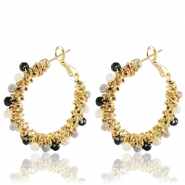 Stainless steel earrings facet Black-White-gold