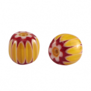 Millefiori beads tube Dark Yellow-Red