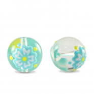 Hand-painted glass beads flower Transparent-Blue Yellow