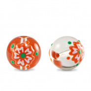 Hand-painted glass beads flower Transparent-Red White