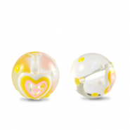 Hand-painted glass beads heart Transparent-Yellow White