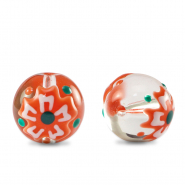 Hand-painted glass beads flower Transparent-Red White