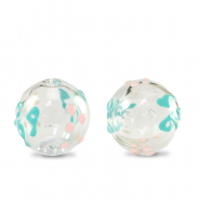 Hand-painted glass beads 14mm Transparent-Turquoise Soft Pink