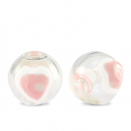 Hand-painted glass beads 14mm Transparent-White Soft Pink
