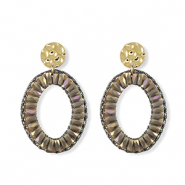 Top Faceted earrings oval Gold-Lavender Grey