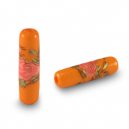 Glass beads tube flower Orange-Rose Red