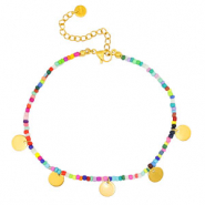Stainless steel anklets rocailles and coins Gold-Multicolour