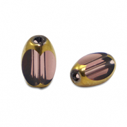 Oval glass beads Aubergine Purple Transparent-Gold