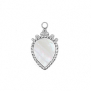 Stainless steel charms shell drop Silver-White (natural colour)