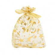 Jewellery Organza Bag 9x12cm moon and star Golden Yellow-Gold