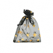 Jewellery Organza Bag 7x9cm star Black-Gold