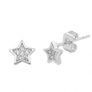 Brass TQ metal earrings / earpins cubic zirconia star Silver