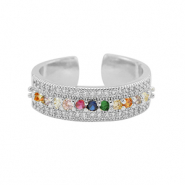 Brass TQ metal ring cubic zirconia Silver-Multicolour