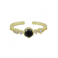Brass TQ metal ring cubic zirconia Gold-Crystal Black