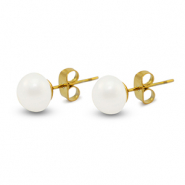 Stainless steel earrings / earpins pearl 8mm Gold-Pearl White