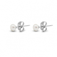 Stainless steel earrings / earpins pearl 5mm Silver-Pearl White