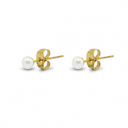 Stainless steel earrings / earpins pearl 4mm Gold-Pearl White