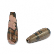 Natural stone beads Rhodonite drop Pink-Brown Black