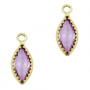 Crystal glass charms oval Purple-Gold