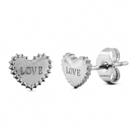 Stainless steel earrings / earpins heart Silver