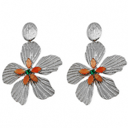 Stainless steel earrings / earpin flower Silver