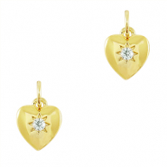 Brass TQ metal charms zirconia Heart Gold