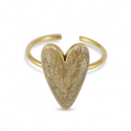 Stainless steel rings enamel heart Pearl Gold