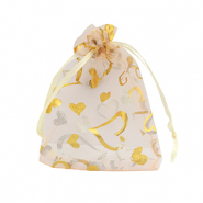 Jewellery Organza Bag 9x12cm heart Peach-gold