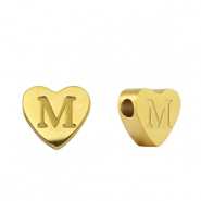 Stainless steel beads heart letter M Gold