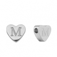 Stainless steel beads heart letter M Silver