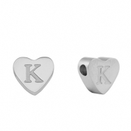 Stainless steel beads heart letter K Silver