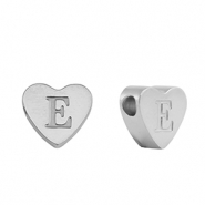 Stainless steel beads heart letter E Silver