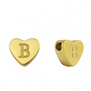 Stainless steel beads heart letter B Gold