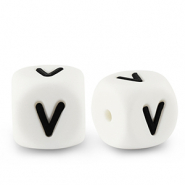 Letter beads silicone V White-black