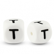 Letter beads silicone T White-black