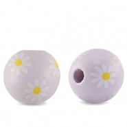 Wooden beads round 16mm flower Lilac