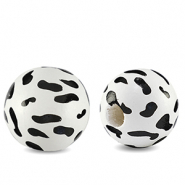 Wooden beads round 16mm cow White-black